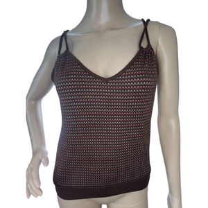 Shameless Y2K Brown Knit Geometric Striped Sleeveless Shirt